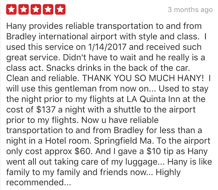 Bradley Taxi and Limo Yelp Review
